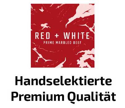 Red + White Logo und Slogan